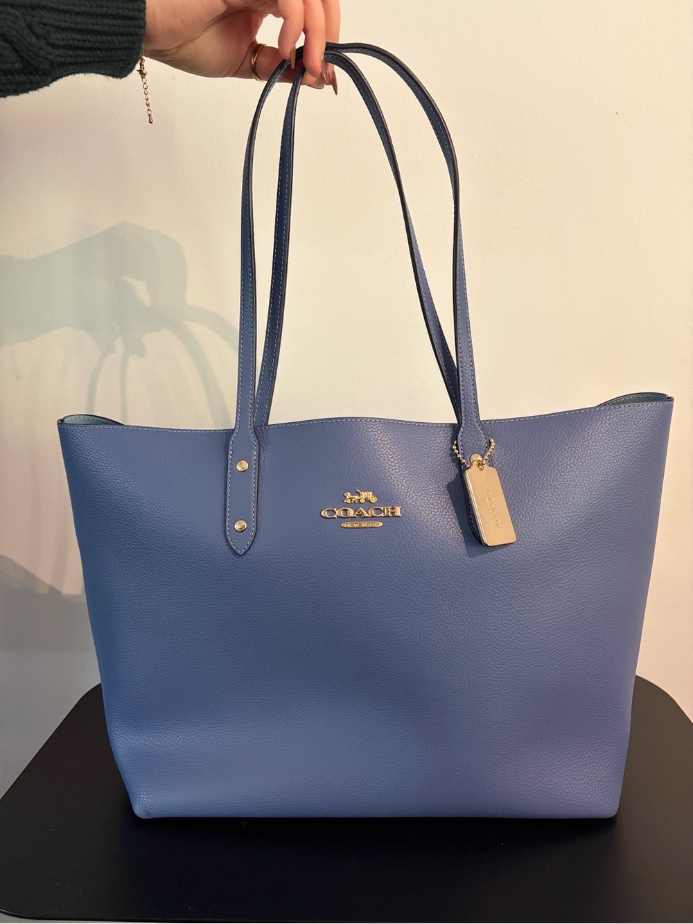 Coach Periwinkle Pebbled Leather Tote with Gold Tag